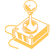 Yellow illustration of a retro joystick with a ball handle, evoking playful beach vibes.