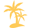 Yellow silhouette of two palm trees atop a mound, evoking a Fort Walton Beach hotel vibe.